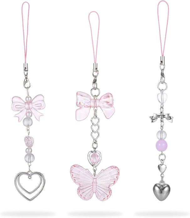 Pink Beaded Phone Wrist Straps, Y2K Phone Case Charms Camera Charm Strap