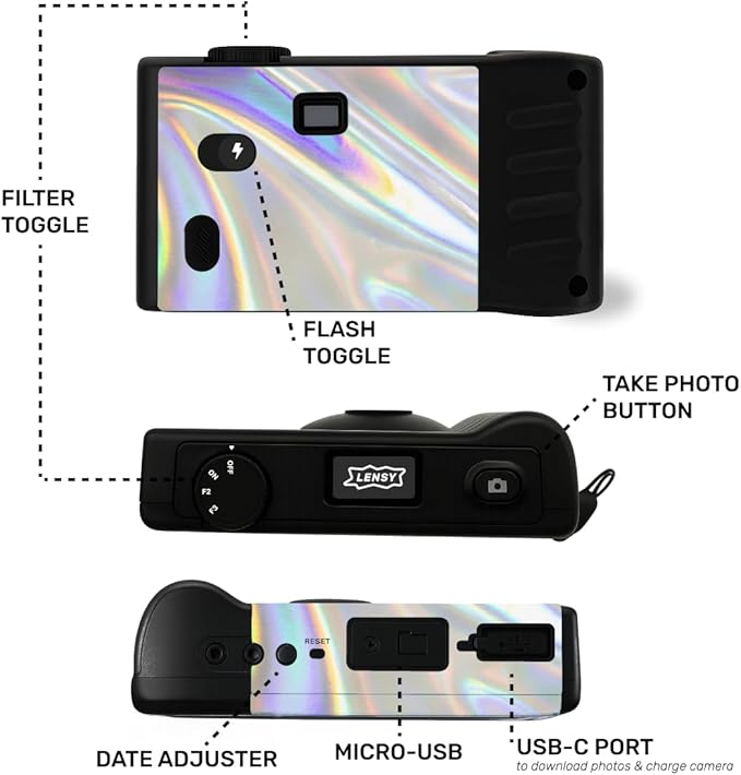 LENSY Screen Free Digital Camera | Four Built in Filters | Rechargeable
