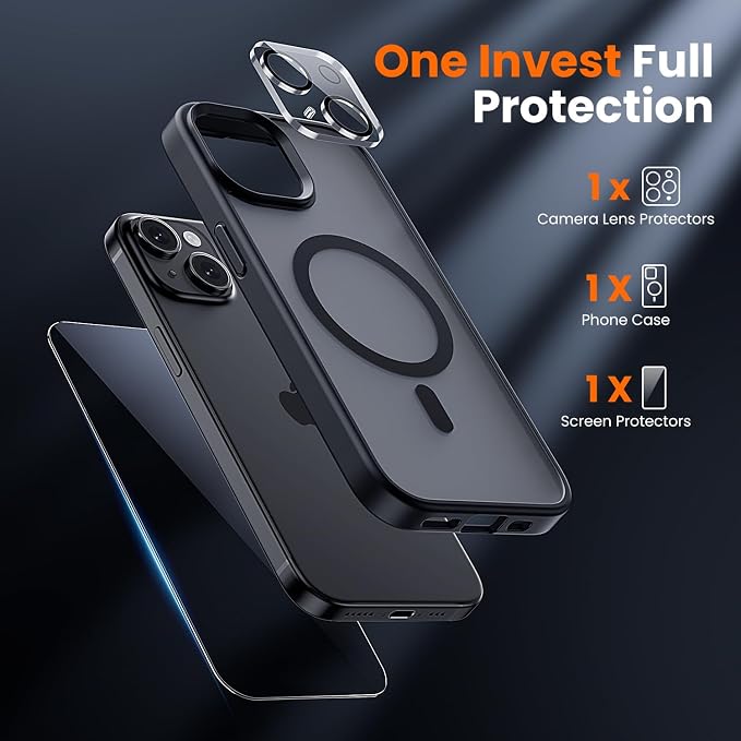 toushion 3 in 1 for iPhone Case Clear, Shockproof for iPhone 14, Matte Black