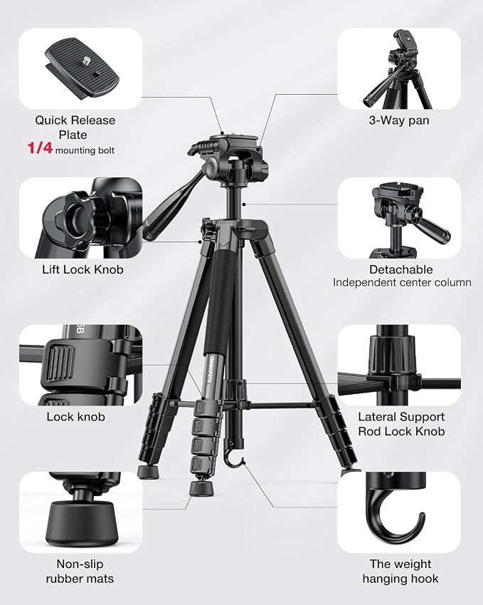 CAMBOFOTO 73" Camera Tripod and Monopod, Professional Aluminum Tripod Stand
