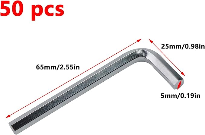 Antrader 5mm Allen Wrench L-Shaped Hex Key Set - Pack of 50