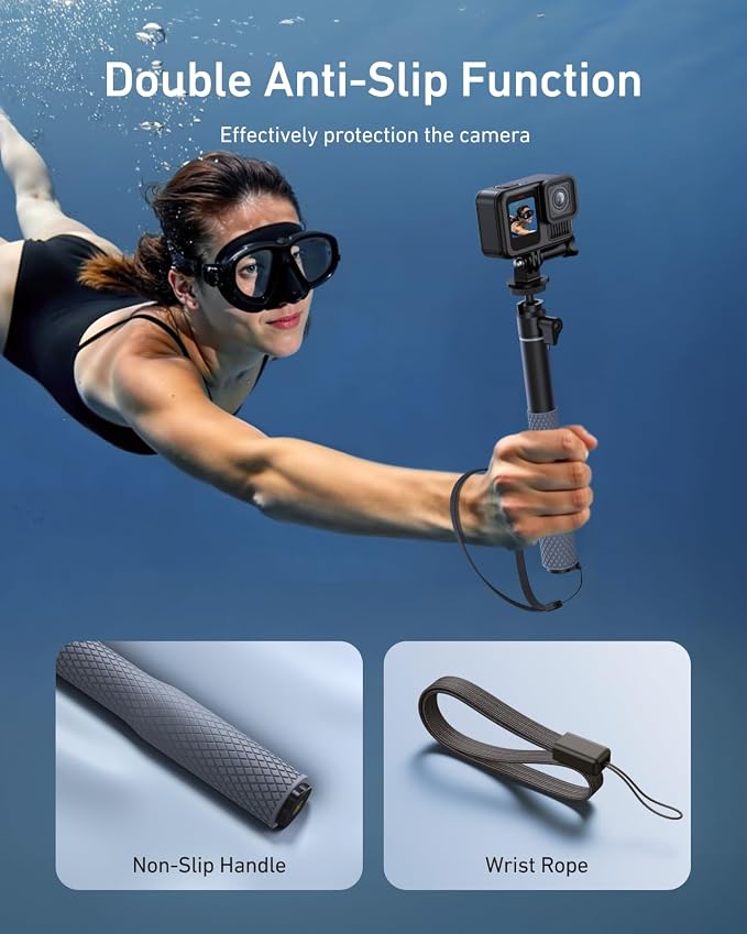 TELESIN 360° Waterproof Selfie Stick 25.75"w Hand Strap Underwater Dive Diving