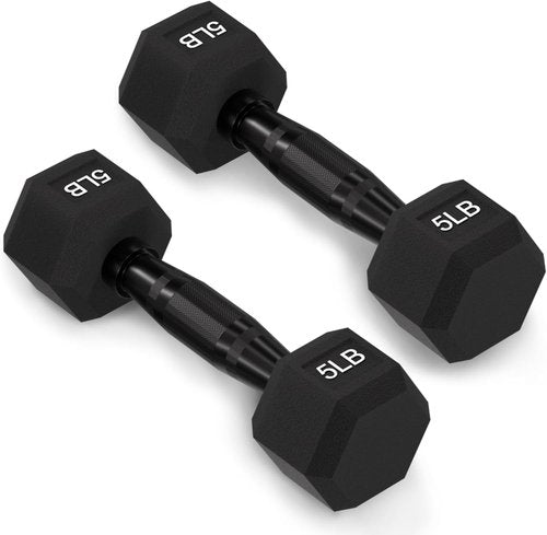 Fitvids Hex Dumbbell - Rubber Encased Hand Weights with Anti-Slip Metal Handle | Multiple Sizes Available