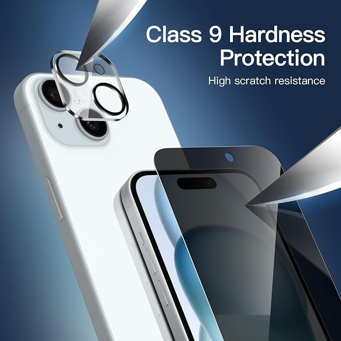 NEW'C 3x Privacy for iPhone 15 Screen Protector+ 3x Camera Lens Protector