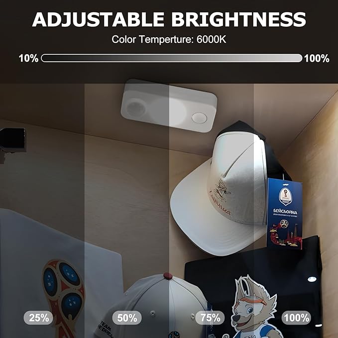 LED Motion Sensor Puck Lights, Rechargeable Cabinet Lights, Stick on Wireless LED Night Light for Closet, Drawer, Shelf, Under Cabinet, Daylight White 4Pack, USB Charging Cord Included