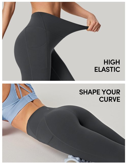 IUGA No Front Seam Leggings with Pockets for Women Buttery Soft Tummy Control Workout Leggings High Waisted Yoga Pants Ink Gray