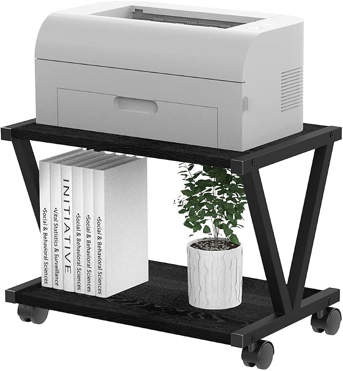 VEDECASA Retro Desktop Printer Stand 2 Double Tiers Wood Printer Shelf Modern