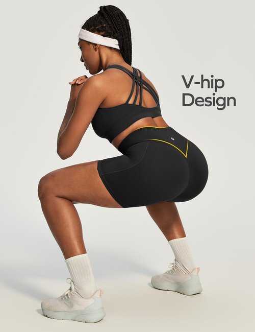 Ewedoos Butt Lifting Biker Shorts Women Tummy Control with Pockets Workout Gym Shorts High Waisted Spandex Yoga Shorts Black