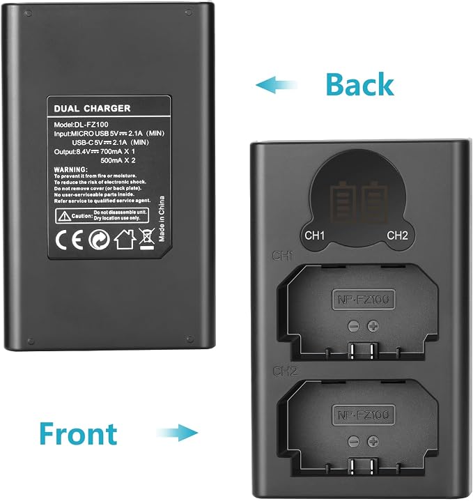 Neewer Dual USB Charger for Sony NP-FZ100 Battery, Compatible