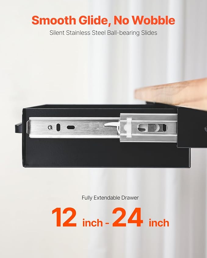 VEVOR Under Desk Drawer Slide Out, 13 inch Attachable Desk Drawer for Sit Stand Workstation, Hidden Under Counter Drawers for office Home, Black
