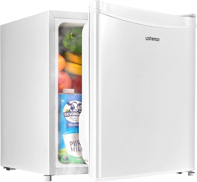 Upstreman 1.7 Cu.ft Mini Fridge with Freezer, White-FR17 | Dorm Essentials, Adjustable Thermostat, Energy Saving, Low Noise, Compact Refrigerator for Dorm, Office, Bedroom