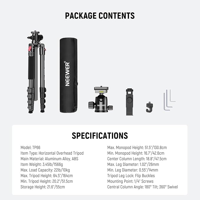 NEEWER Basics 64.5" Horizontal Overhead Tripod