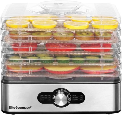 Elite Gourmet Food Dehydrator - Stainless Steel Trays with Adjustable Temperature Control | Perfect for Jerky, Herbs, Fruits, and Veggies