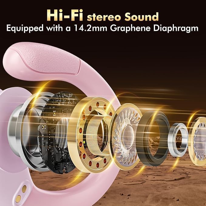 HAOYUYAN Wireless Earbuds, Sports Bluetooth Headphones, 80Hrs Playtime Ear Buds with LED Power Display, Noise Canceling Headset, IPX7 Waterproof Earphones for Workout/Running (Pink)