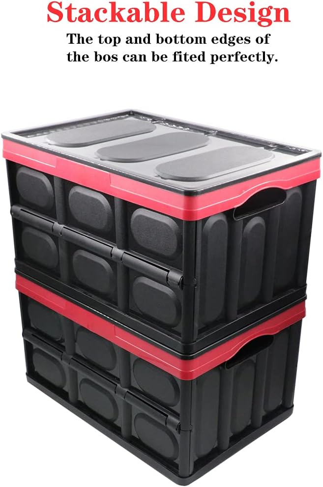 GUOZI 30 Liter Collapsible Storage Bin with Lid, Durable Plastic Folding Storage Crate, Stackable Storage Box Organizer Container for Keepsake Toy Photos Office Nursery Wardrobe Bookshelf etc.