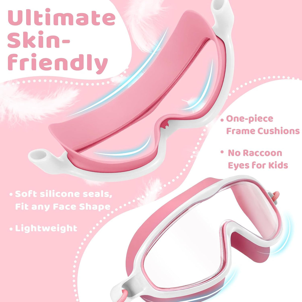 Vvinca Kids Swim Goggles - Wide View Anti-Fog UV Protection | Bungee Strap for Ages 3-14