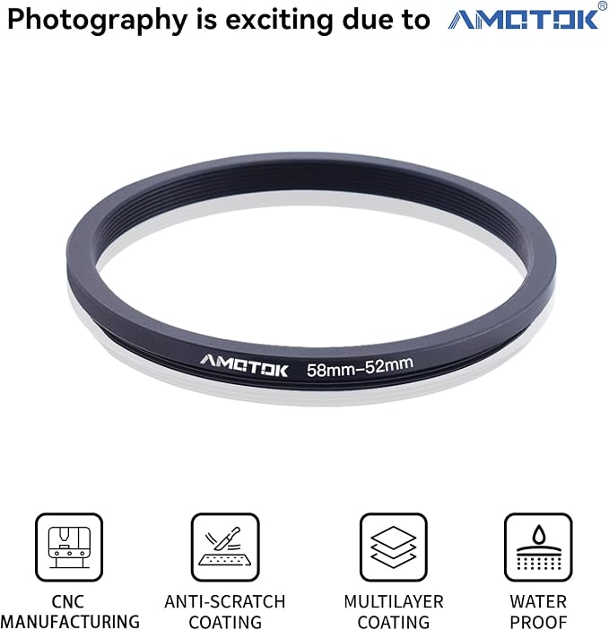 58mm Lens to 52mm Camera Filters Ring Compatible All 58mm Camera Lenses to 52mm