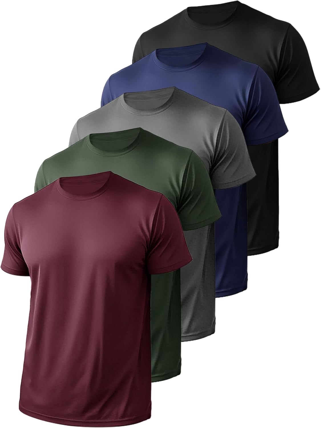 Skiennix Men's Athletic Crew Neck T-Shirts - Quick Dry, Short Sleeve, 5 Pack for Gym & Running