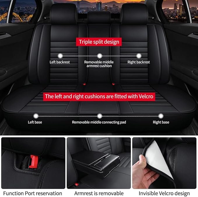 Leather Car Seat Covers for Volkswagen Golf Alltrack 2017-2019,Car Seat Covers Full Set,Seat Covers with Safety,Waterproof Seat Cover Compatible Airbag(5pcs Black Luxury)