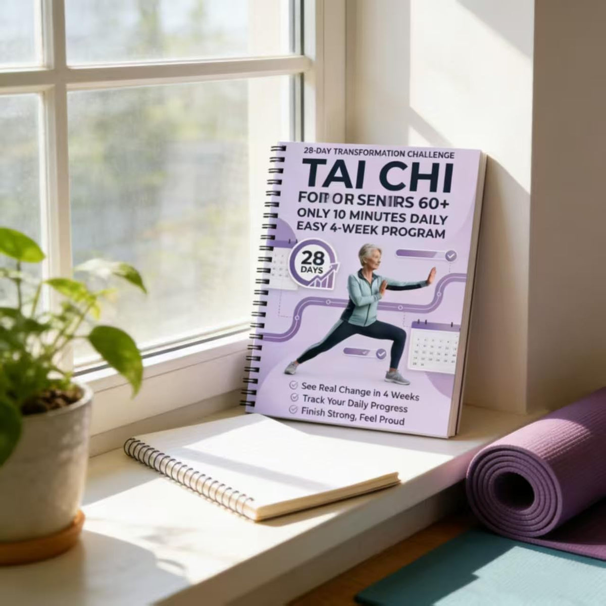 Tai Chi Daily Practice Planner - Spiral-Bound Fitness Log for Seniors & Beginners | 5.5x8.3 Inch, Purple