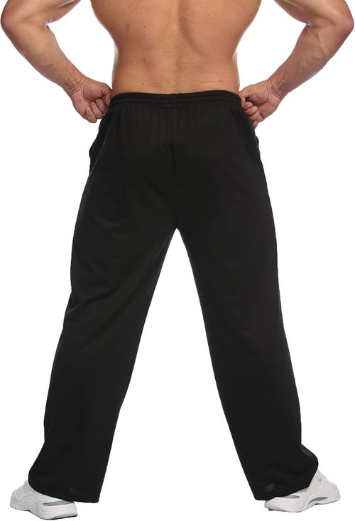 Deyeek Men's Lightweight Sweatpants - Open Bottom Straight Leg Lounge Pants with Pockets