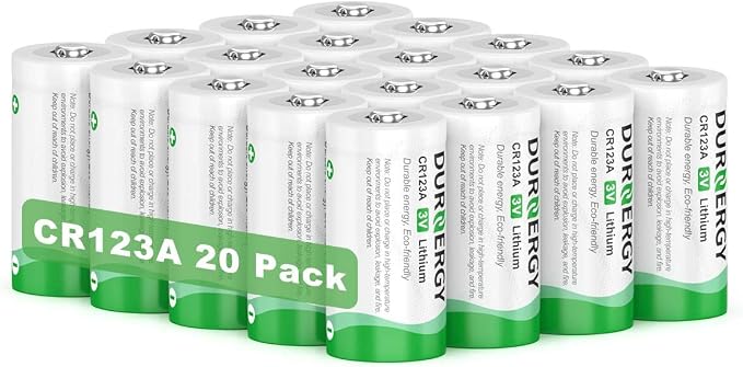 DURNERGY CR123A 3V Lithium Battery 20 Pack, 10 Years Shelf Life, 123 Batteries