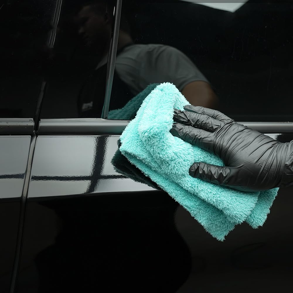 SPTA Microfiber Drying Towels - 6 Pack Super Plush Edgeless Car Wash Towels, 16.1x17.7 in, Teal Blue | 420GSM
