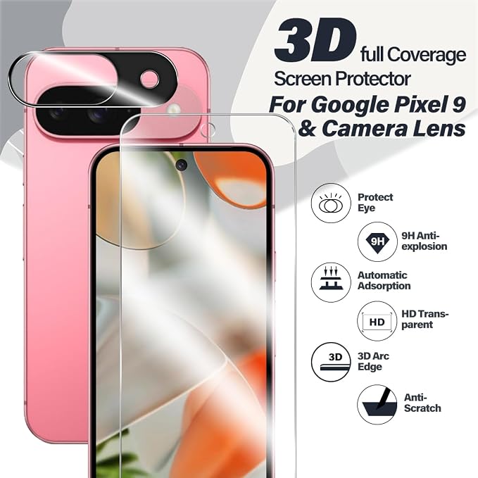 BIGFACE for Pixel 9 Tempered Glass Screen Protector + Camera Lens Protector