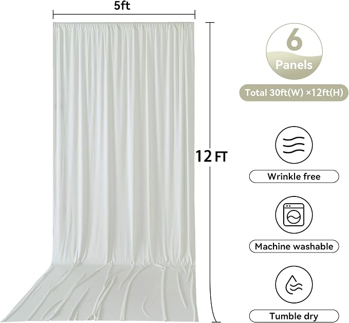 30ftx12ft Wrinkle Free Ivory Backdrop Curtains