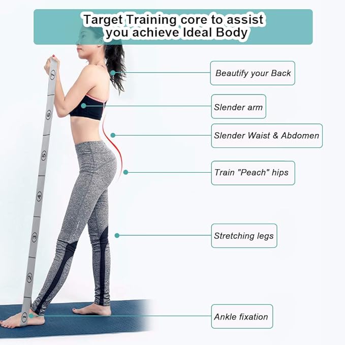 Stretch Strap, Elastic Yoga Stretching Strap, Multi-Loop for Physical Therapy, Pilates, Yoga, Dance & Gymnastics Exercise and Flexible Pilates Stretch Band