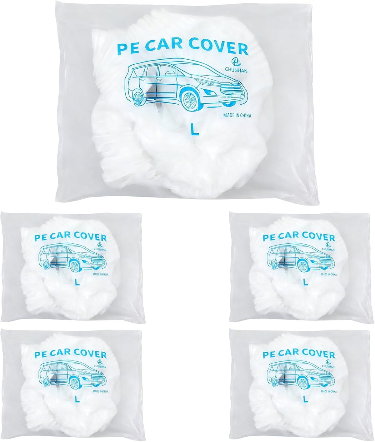 Sibba 5 Pack Disposable Car Covers, Plastic Car Cover Universal Waterproof Clear Cars Covers Vehicle Cars Cover with Elastic Bands for Sedan Outdoor Snow Rain Weather (12.4 ft x 21.6 ft)