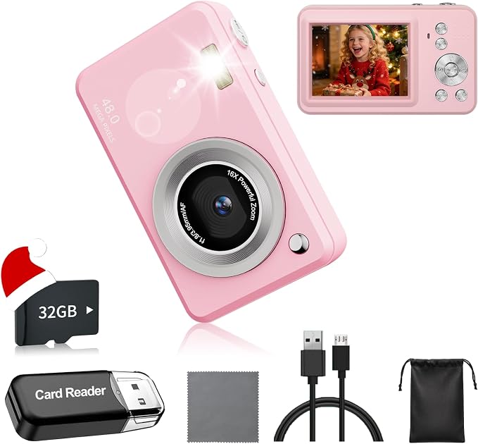 Digital Camera with 32GB Card, 48MP Compact Portable Small Point Shoot Camera