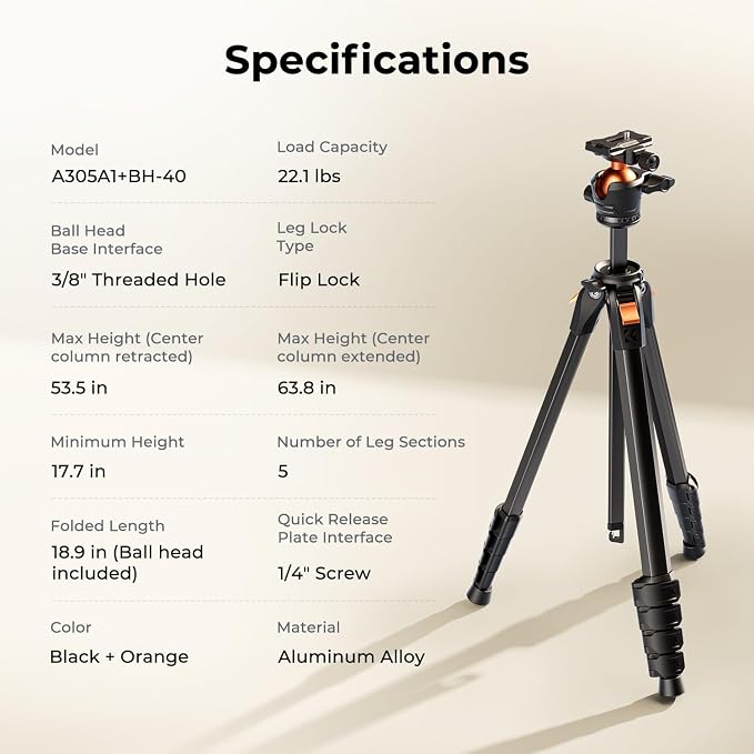 K&F CONCEPT 63" Aluminum Travel Tripod
