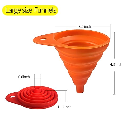 4-Pack Kitchen Funnel Set, Small and Large, Upgraded Kitchen Gadgets Accessories Foldable Silicone Collapsible Funnels for Filling Water Bottle Liquid Transfer Food Grade