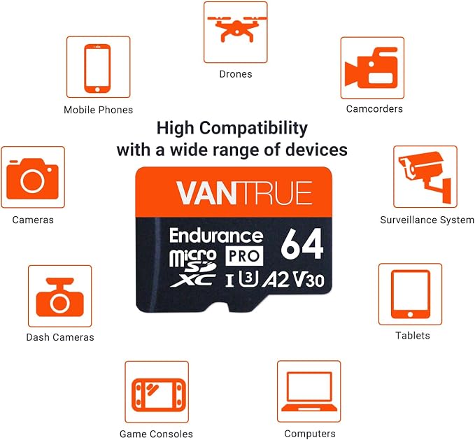 Vantrue 64GB microSD Card with Adapter, U3 UHS-I High Speed SD Card
