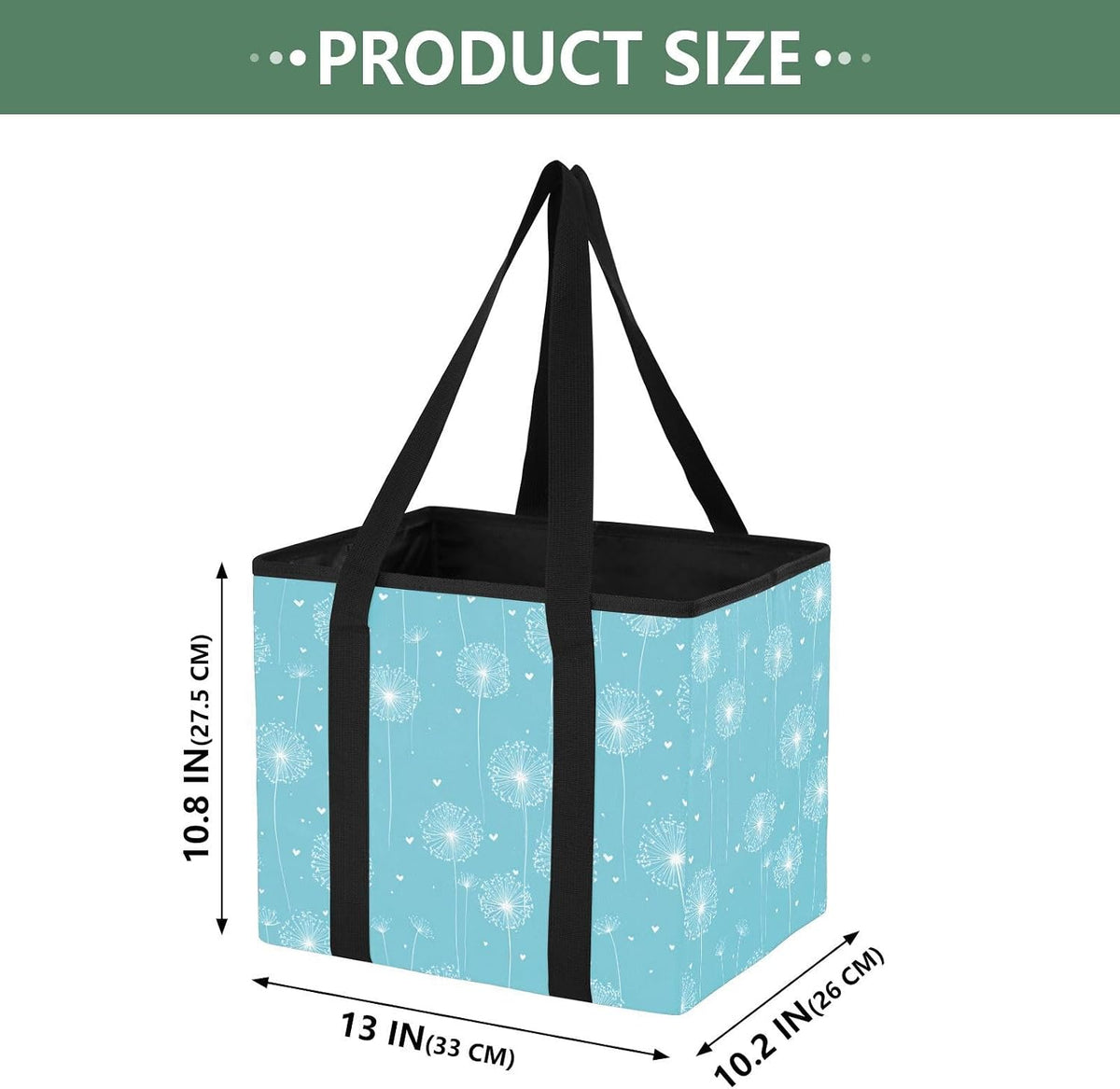 Trunk Organizer Collapsible Car Organizer with Handle Car Storage Box Bin for Groceries SUV Utility Tote Bag Portable Vehicle Container Bright Blue Dandelion Heart