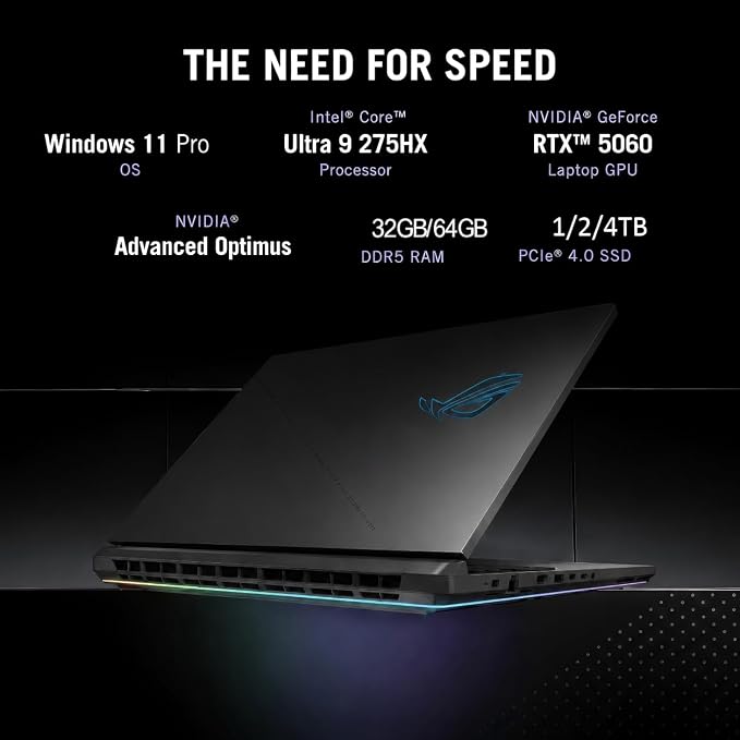 ASUS ROG Strix G18 Gaming Laptop, 18” 2.5K 240Hz Nebula Display, Intel Core Ultra 9 275HX, GeForce RTX 5060, 64 GB DDR5-5600, 2 TB SSD, Wi-Fi 7, Windows 11 Pro, RGB Backlit KB, ROG Cooling, Gaming PC
