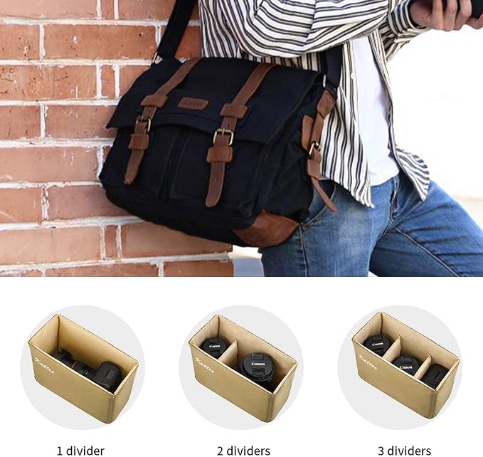 Kattee Leather Canvas Camera Bag Vintage DSLR SLR Messenger Shoulder Bag