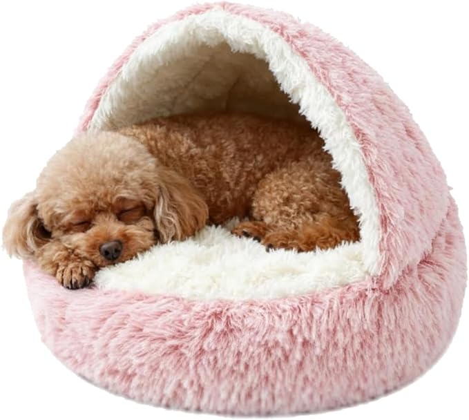 Dog Bed, Dog Bed with Cover Cave, Dual Comfort Design, Pet Bed for Small/Medium/Large Cats and Dogs, Anxiety Relief, Durable & Chew-Proof, Improves Sleep & Behaviour (Pink, 28in)
