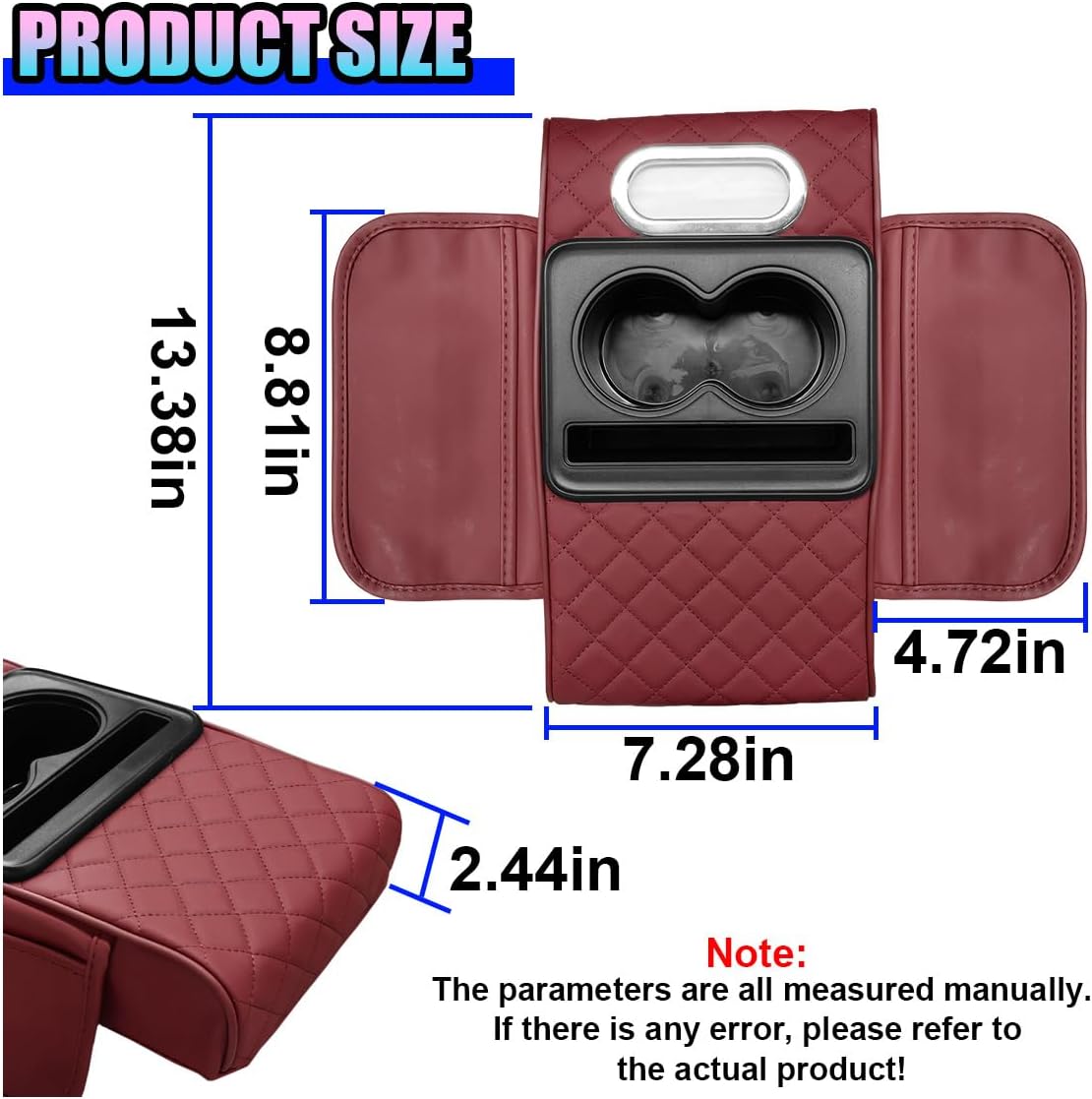 Leather Car Center Console Cover, Armrest Booster Cushion,Burgundy