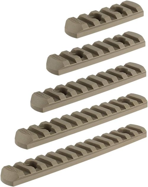 Aecktech Polymer Rail Sections - Lightweight 5-Slot, 7-Slot, 9-Slot, 11-Slot, 13-Slot with 10 Nuts & Wrench | 5 Pieces (Tan)