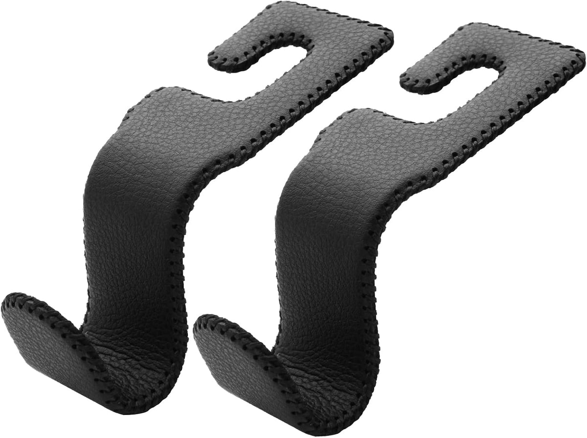 AMVOYOA U-Shaped Car Leather Hooks – Car Purse Holder, Headrest Hooks for Car, Back Seat Organizer - Elevate Your Travel Experience!(Black)