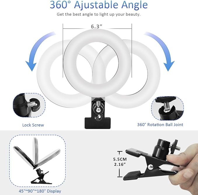 Cyezcor Video Conference Lighting Kit， Clip on Light Reading Lights， Ring Light