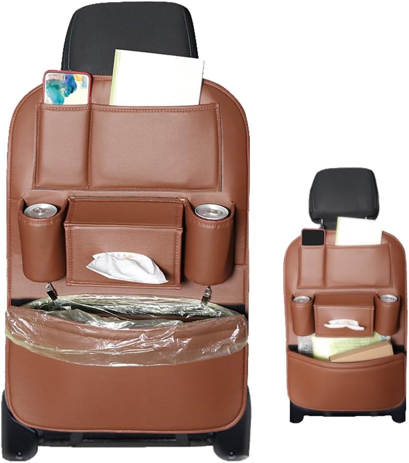 1PCS Car Backseat Organizer Seat Back Protectors Kick Mats, PU Leather Car Storage Organizer Hanging Bag with Car Tissue Holder Kids Toys Storage Car Accessories (Black)