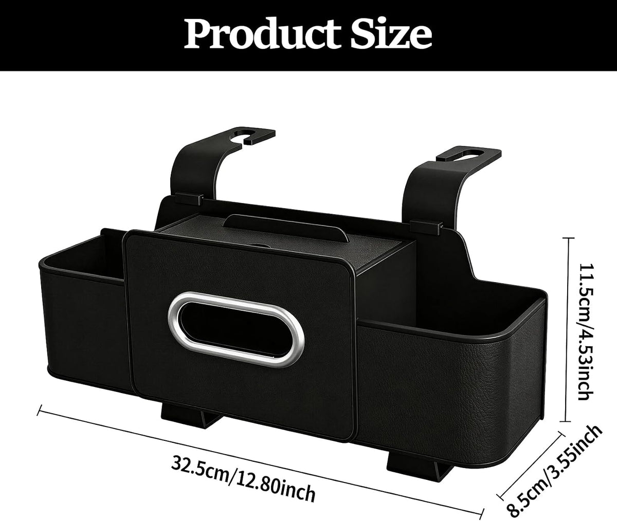 Car Organizer and Storage Box, Multifunctional Car Organizer Back Seat, Large Capacity Car Organizers and Storage Box for Phone, Drinks, Handbag, Travel Use, Compatible with Most Vehicles (Black)