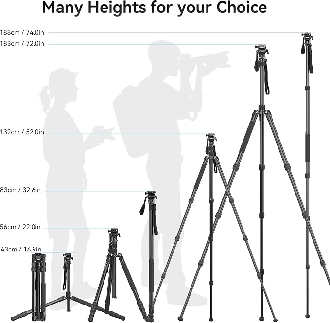 SmallRig CT180 Video Tripod, Aluminum Camera Tripod, 360° Panorama Fluid Head