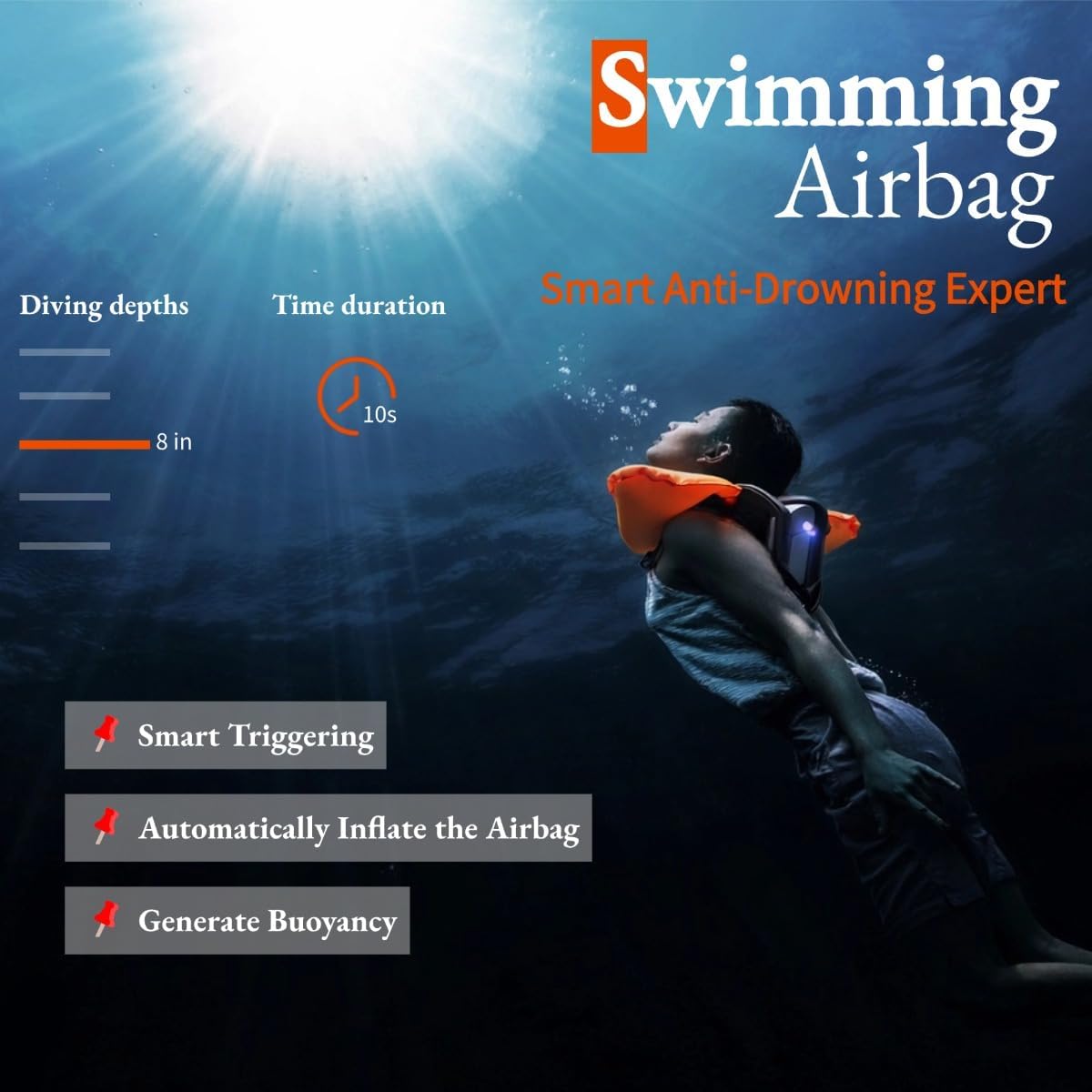Skiennix Anti-Drowning Device | Smart Swim Life Vest for Water Sports Safety - Intelligent Human Detection