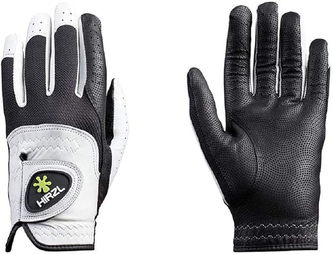 HIRZL Trust Control 2.0 Golf Glove, All Weather Mens Golf Glove, White/Black, Kangaroo Leather Palm, Cabretta Leather Backhand, Trusted by Pro’s, Sweat Free, Ultimate Grip