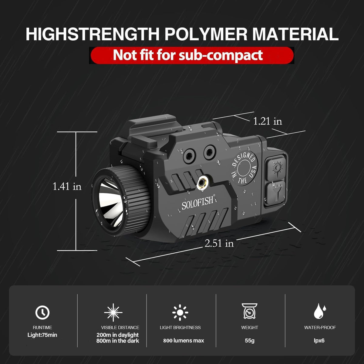 Solofish Pistol Light Laser Combo - 800lm Adjustable Shockproof Blue Laser Sight | Rechargeable with Strobe Function
