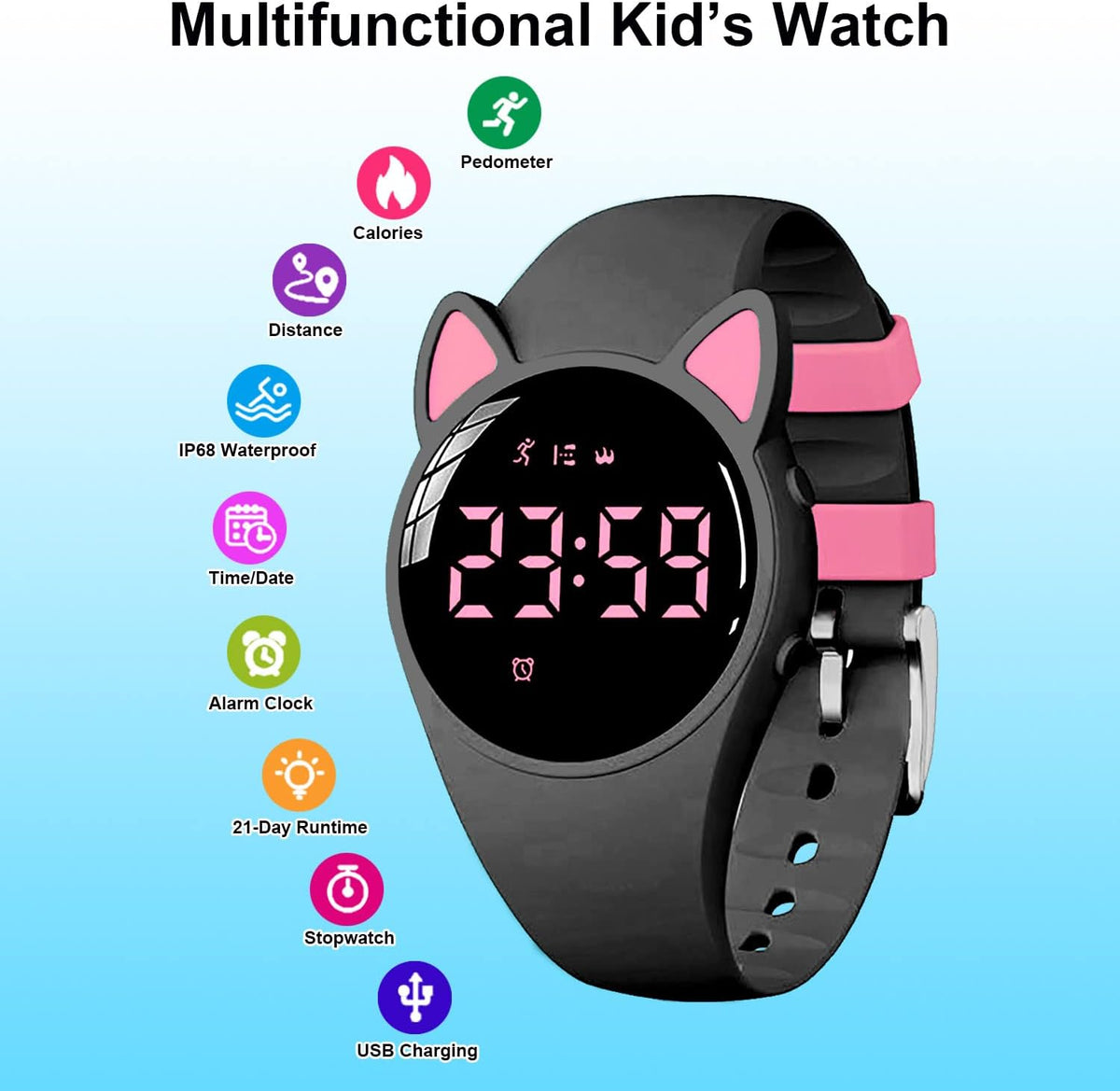 Skiennix Fitness Tracker Watch - IP68 Waterproof Pedometer with USB Charge & Alarm | Ideal for Kids & Teens